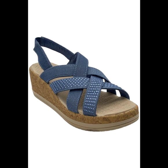 Bzees Shoes - Bzees Ritz Sparkle Machine Washable Cork Wedge Sandal Blue - Medium